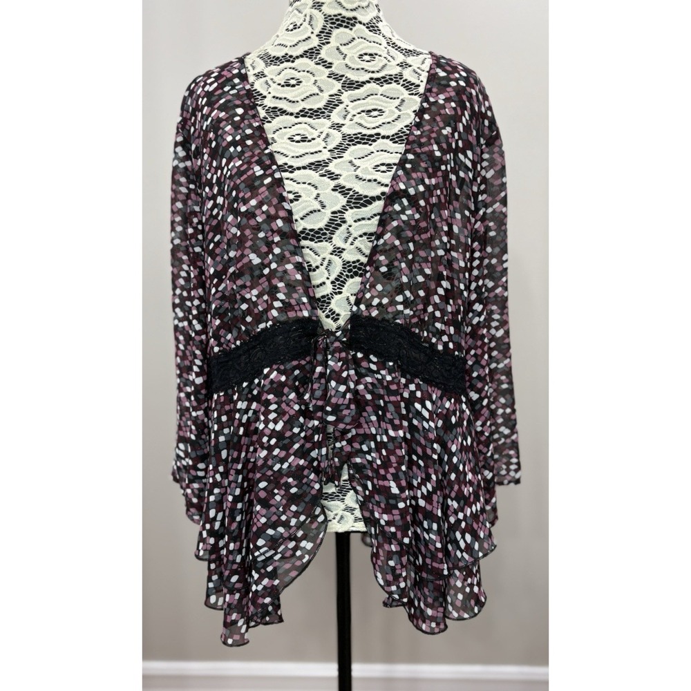 Y2K Dressbarn Womens 18/20 2X Black Purple Sheer Lace Tie Front Whimsigoth Top